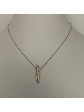 Silver Tone Clear Rhinestone Drop Pendant Necklace Minimalist Chic